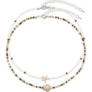 Bohemian Beaded Necklace for Women Layered Choker with Turtle Starfish Charm